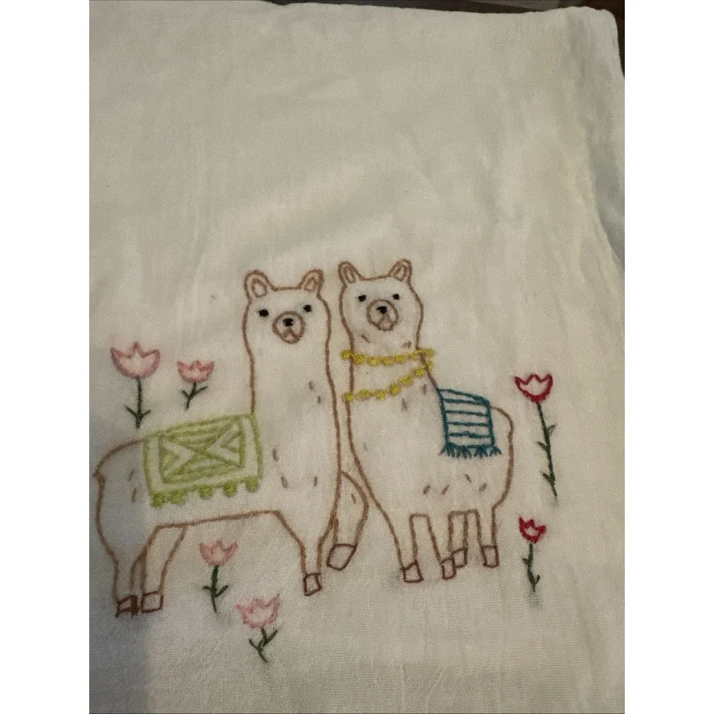 Llamas with Tulips embroidered kitchen towel  Handmade Kitschy‎